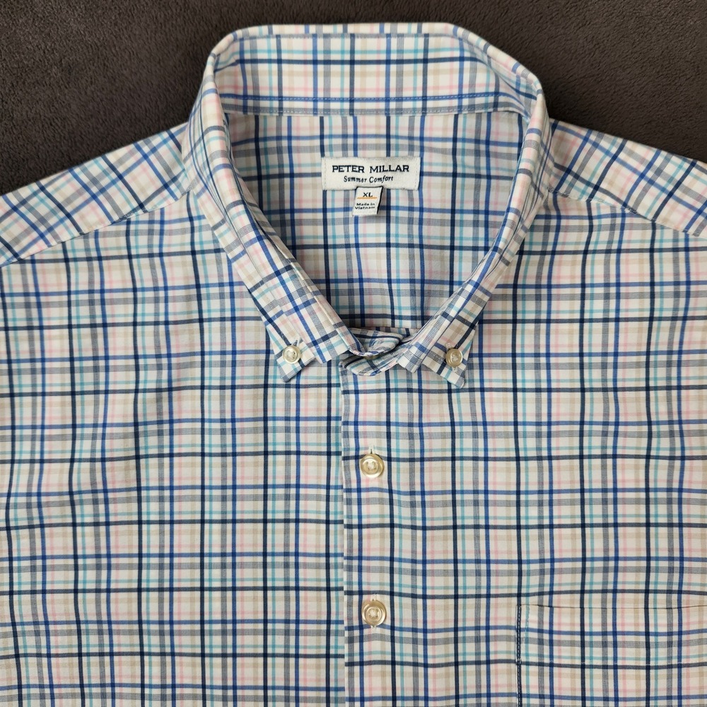Peter Millar Roxbury Performance Poplin Sport Shirt Men XL Maritime Plaid Button